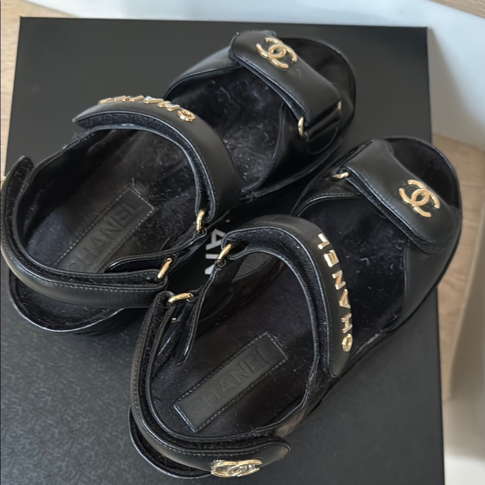 CHANEL Black Chunky Platform Sandals - Picture 8 of 9